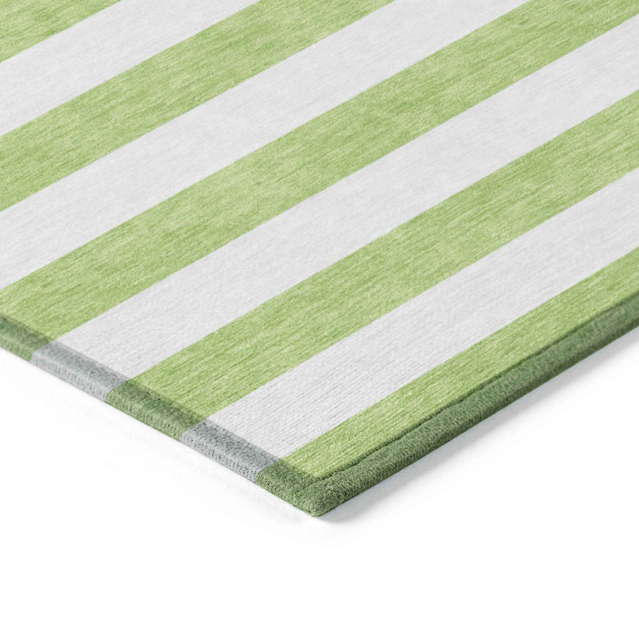 9' X 12' Green and White Striped Washable Non Skid Indoor Outdoor Area Rug