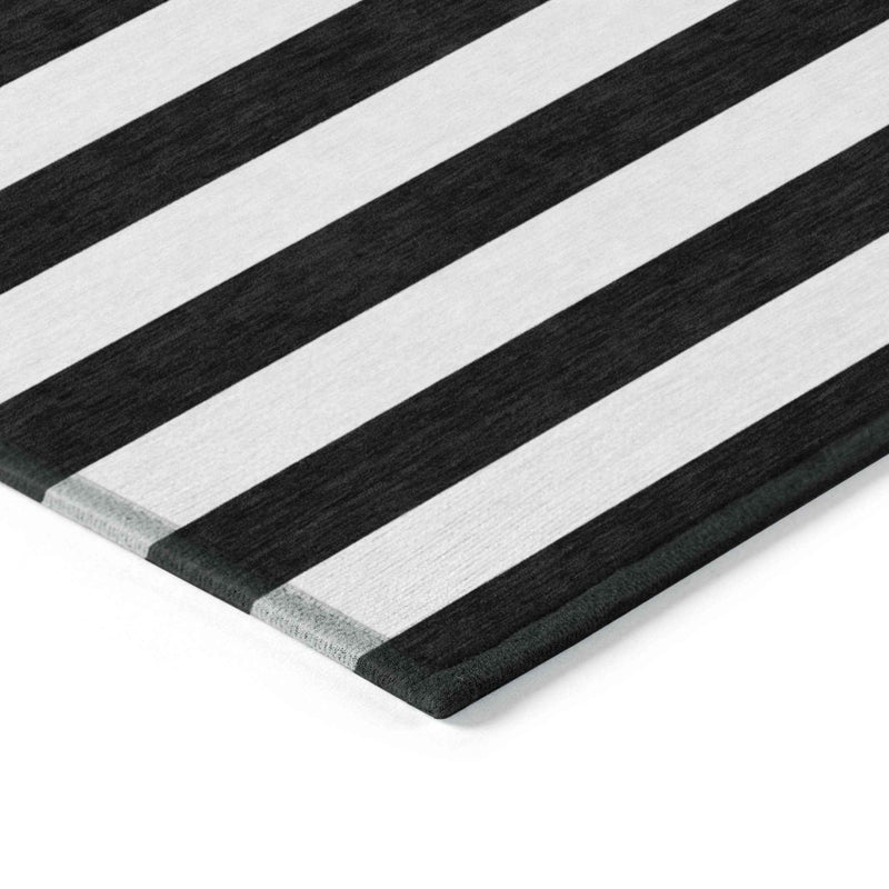 3' X 5' Black and White Striped Washable Non Skid Indoor Outdoor Area Rug