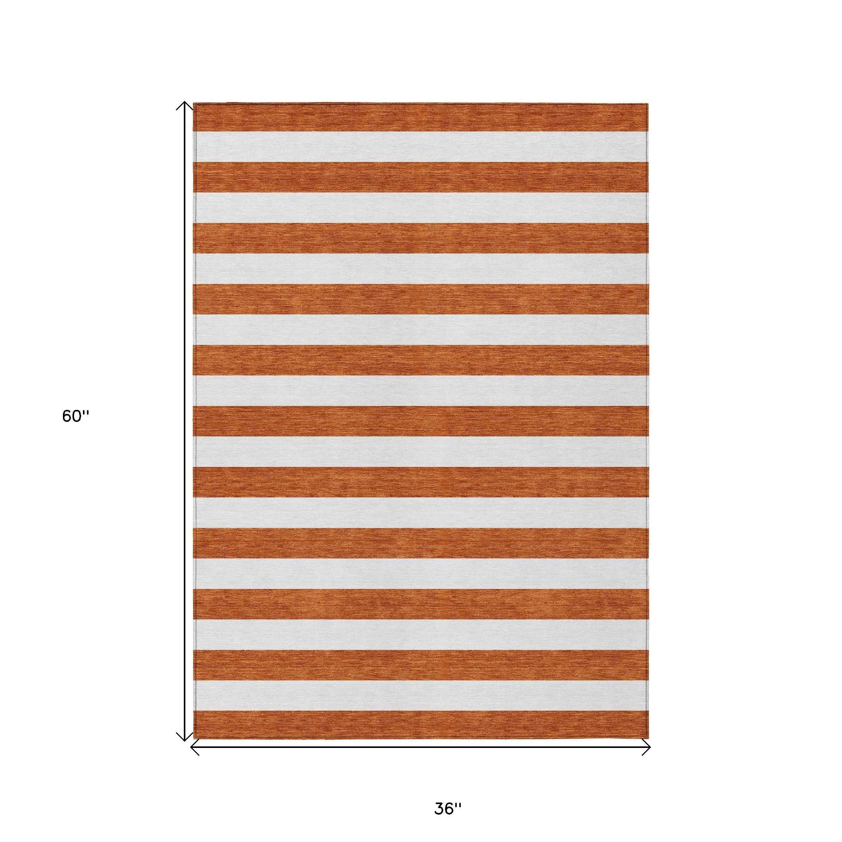 3' X 5' Orange Striped Washable Non Skid Indoor Outdoor Area Rug