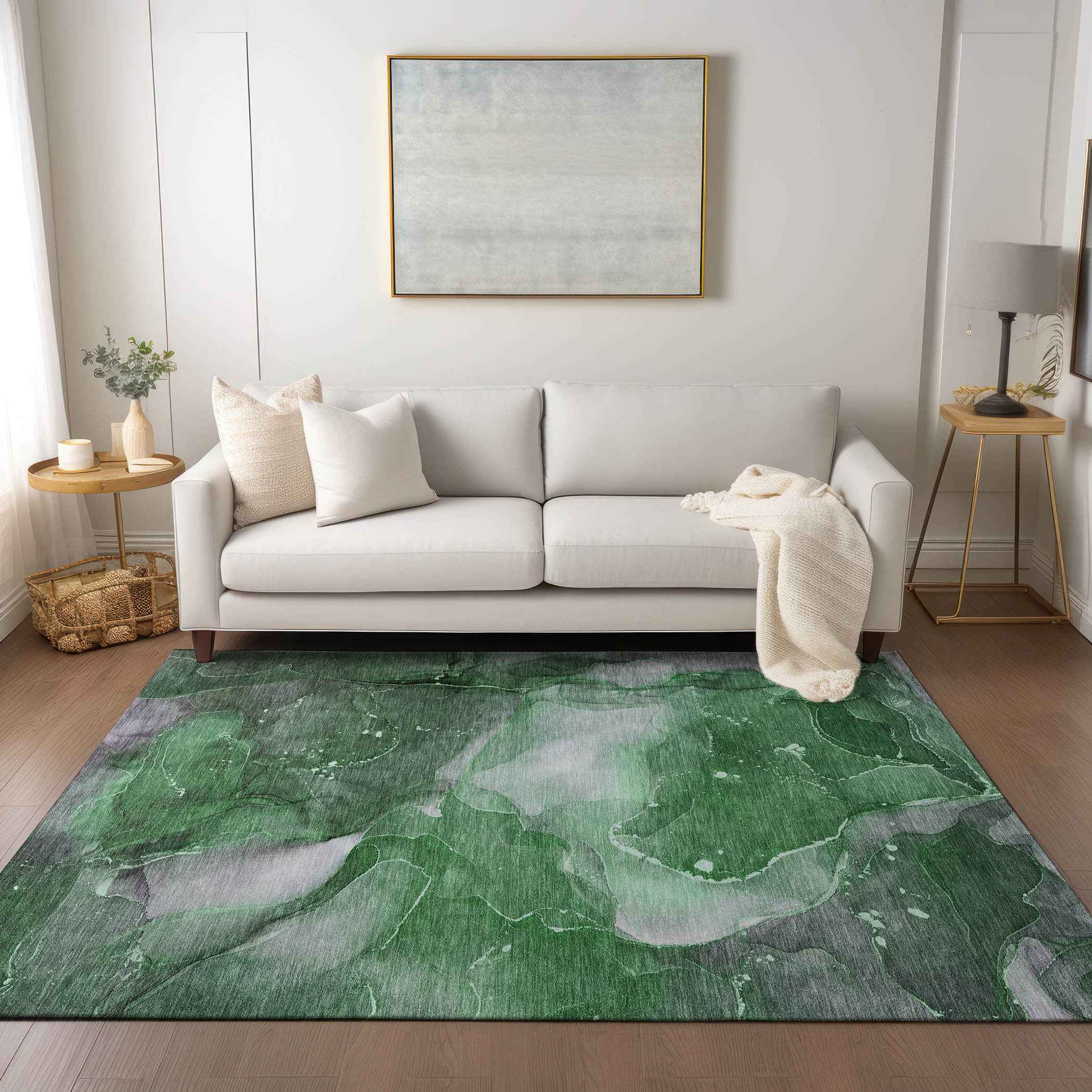 8' X 10' Emerald Abstract Washable Non Skid Indoor Outdoor Area Rug