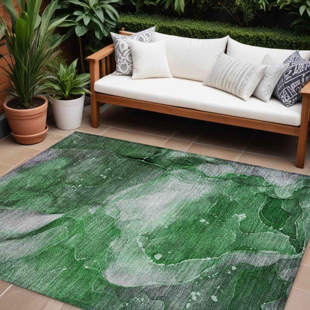 8' X 10' Emerald Abstract Washable Non Skid Indoor Outdoor Area Rug