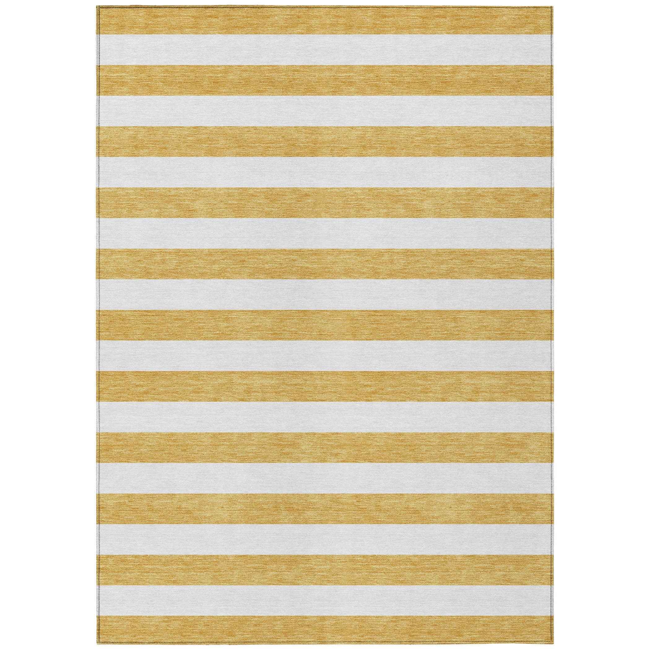 5' X 8' Gold Striped Washable Non Skid Indoor Outdoor Area Rug