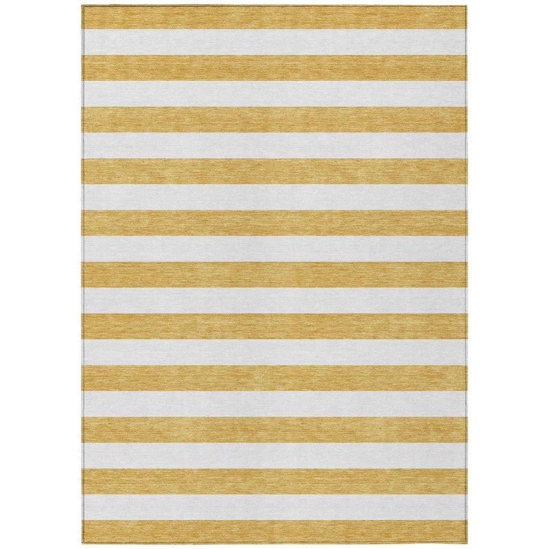 5' X 8' Gold Striped Washable Non Skid Indoor Outdoor Area Rug