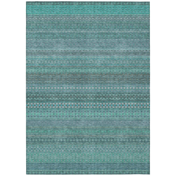 3' X 5' Turquoise Striped Washable Non Skid Indoor Outdoor Area Rug