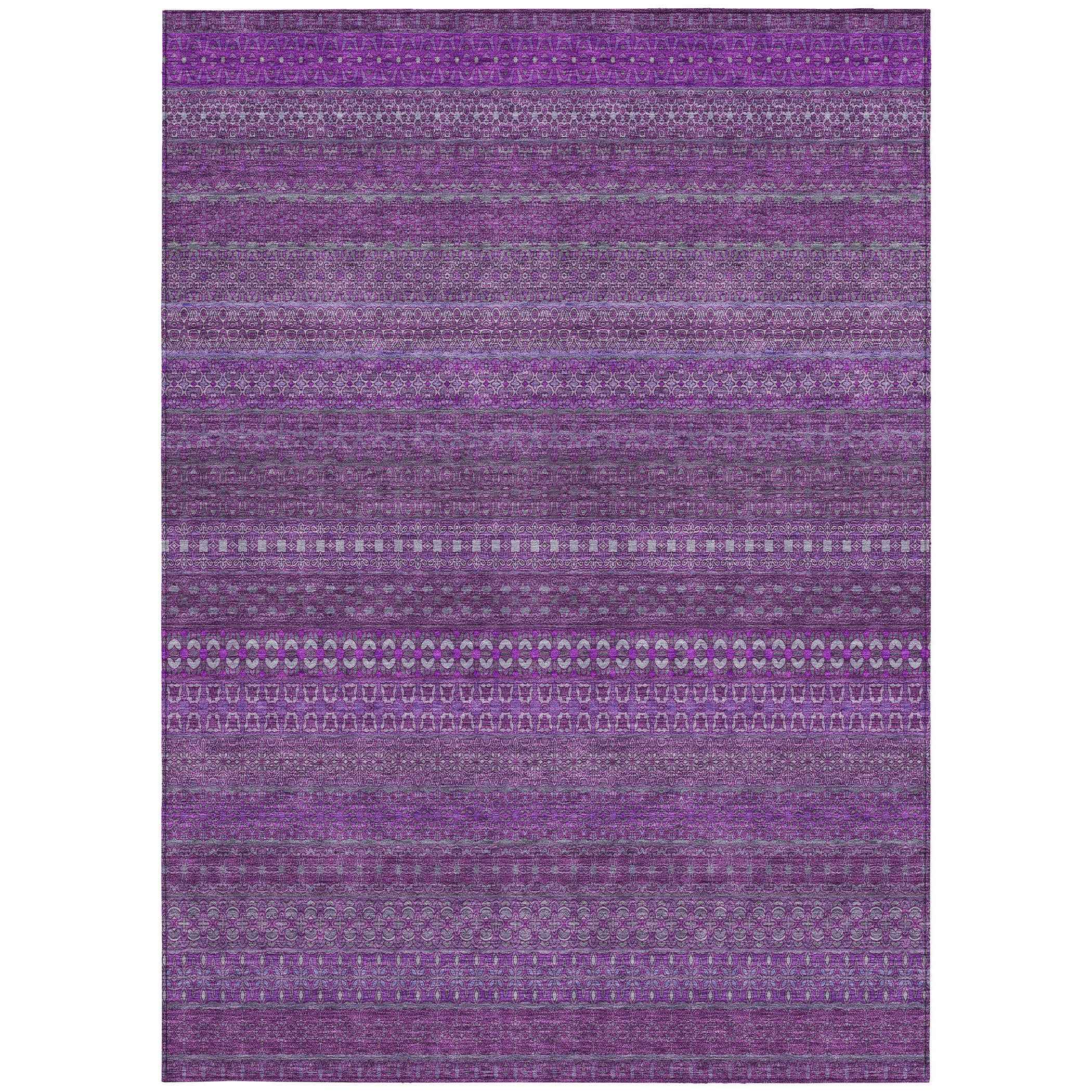 9' X 12' Eggplant Striped Washable Non Skid Indoor Outdoor Area Rug