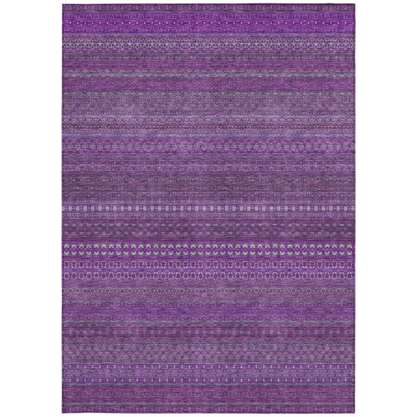 9' X 12' Eggplant Striped Washable Non Skid Indoor Outdoor Area Rug