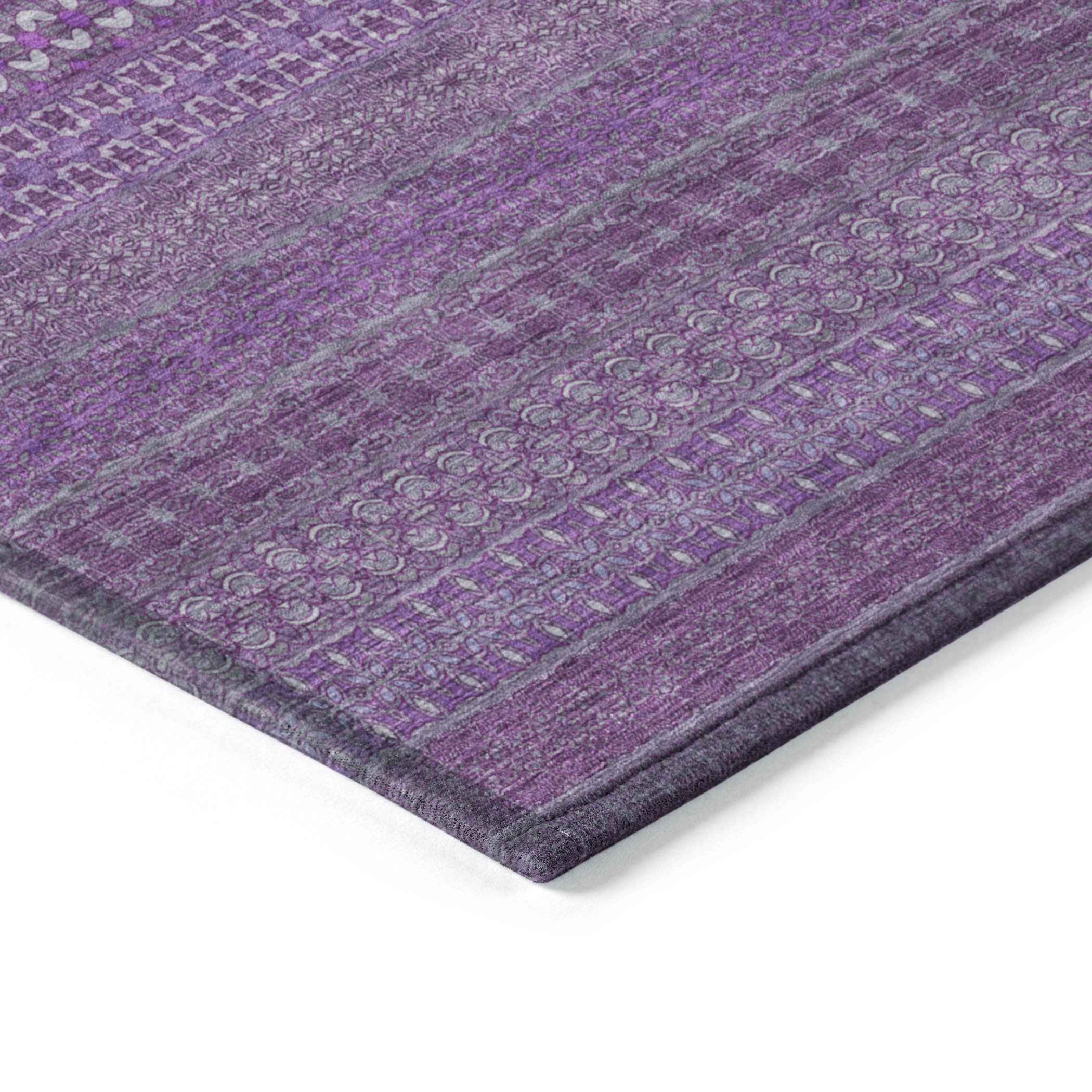 9' X 12' Eggplant Striped Washable Non Skid Indoor Outdoor Area Rug