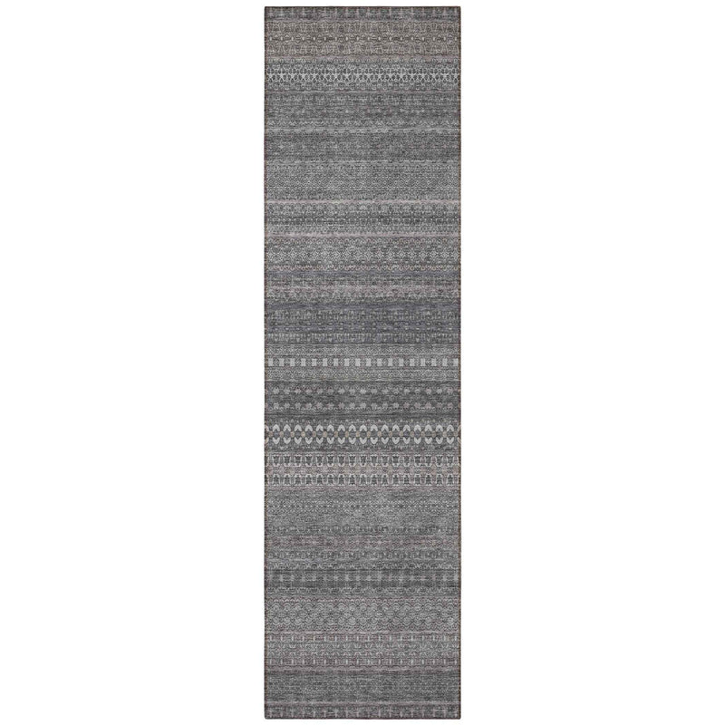 2' X 8' Gray Striped Washable Indoor Outdoor Runner Rug