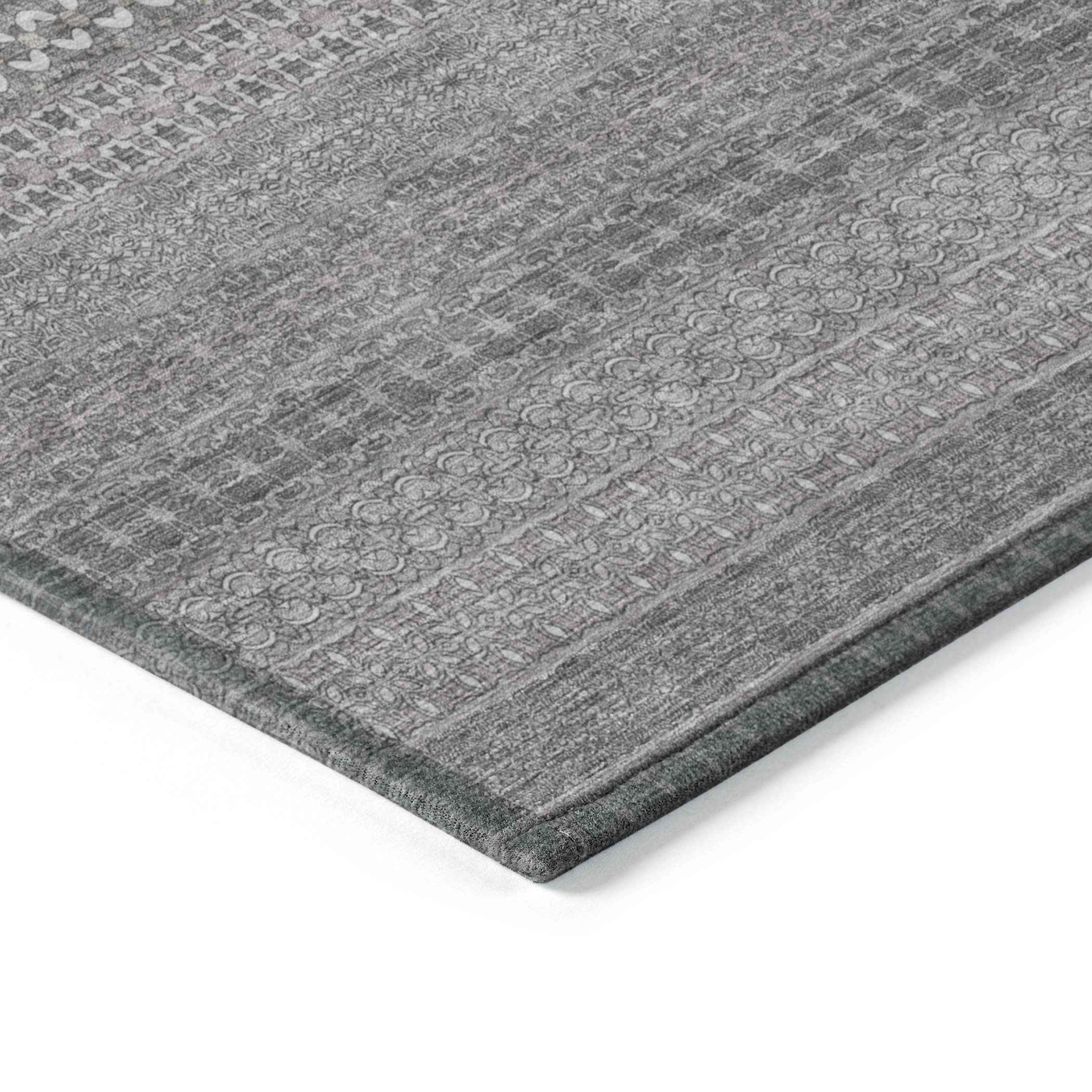 2' X 8' Gray Striped Washable Indoor Outdoor Runner Rug