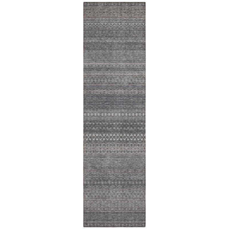 2' X 8' Gray Striped Washable Indoor Outdoor Runner Rug