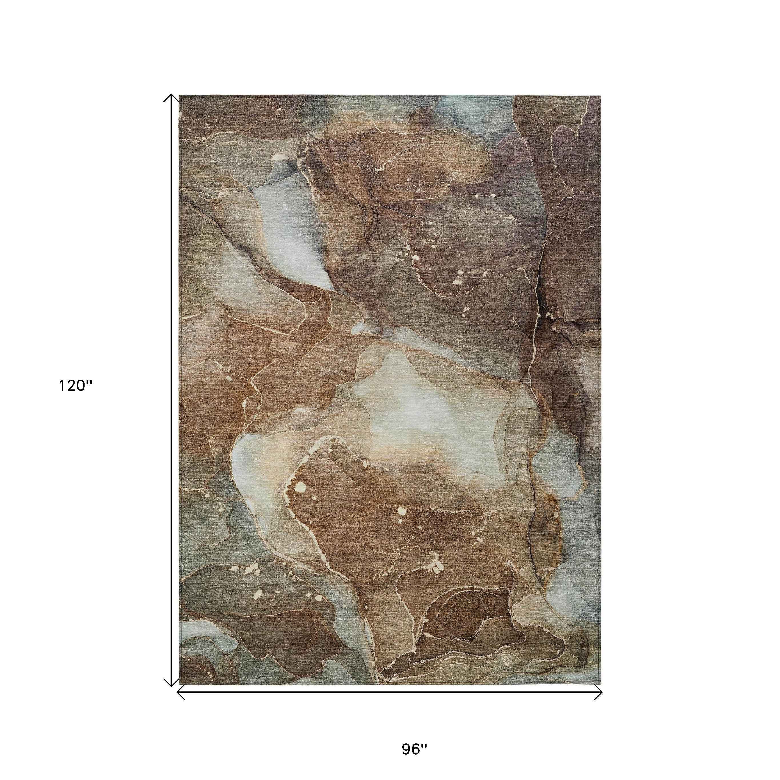 8' X 10' Brown Abstract Washable Non Skid Indoor Outdoor Area Rug