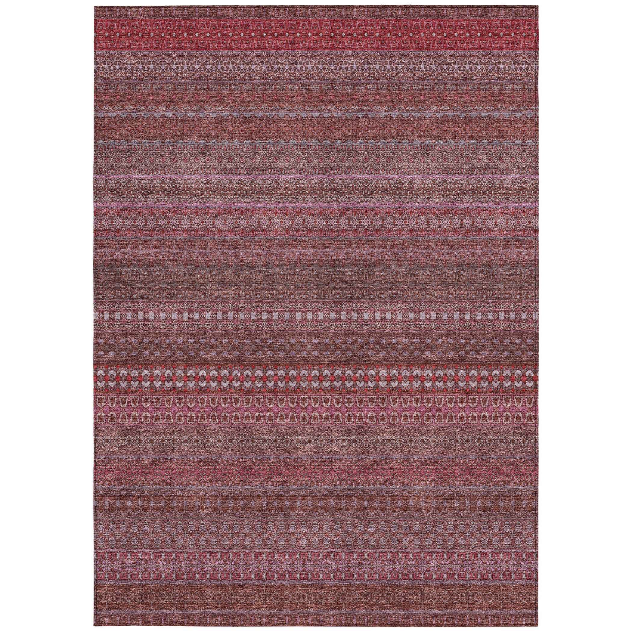 8' X 10' Merlot Striped Washable Non Skid Indoor Outdoor Area Rug