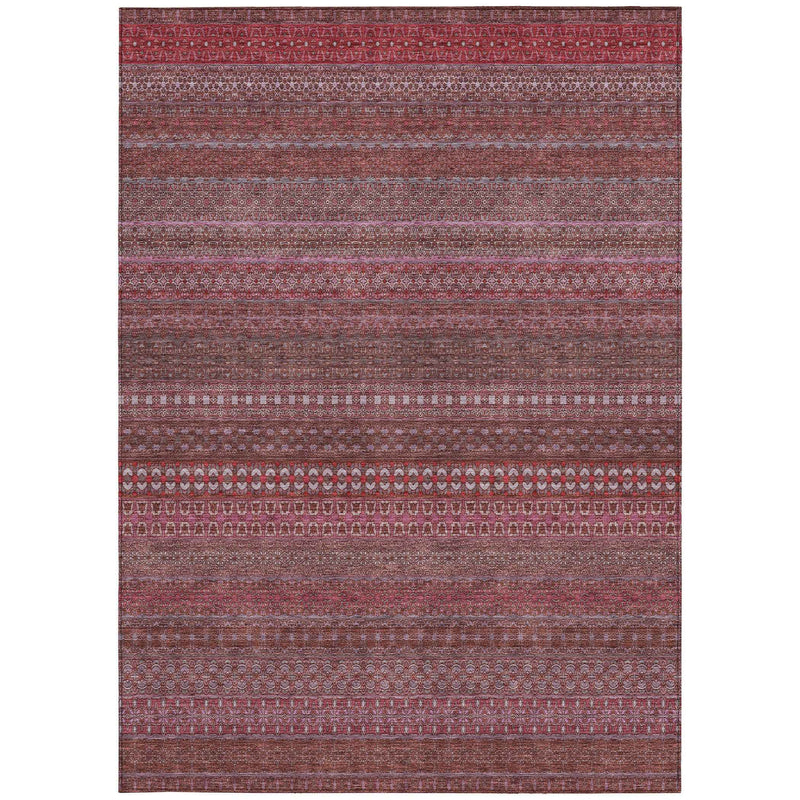 8' X 10' Merlot Striped Washable Non Skid Indoor Outdoor Area Rug