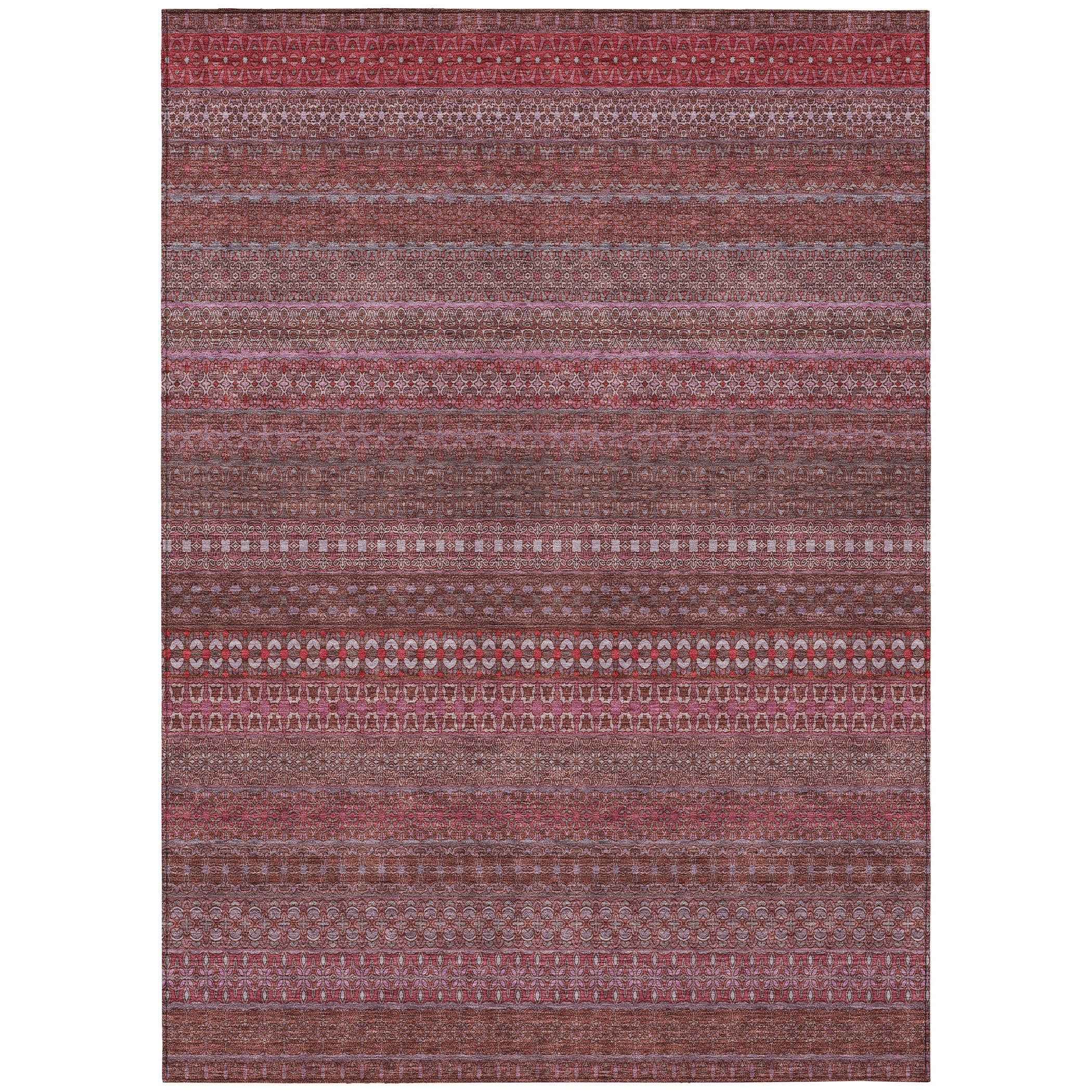 8' X 10' Merlot Striped Washable Non Skid Indoor Outdoor Area Rug