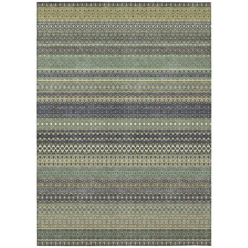 5' X 8' Sage Striped Washable Non Skid Indoor Outdoor Area Rug