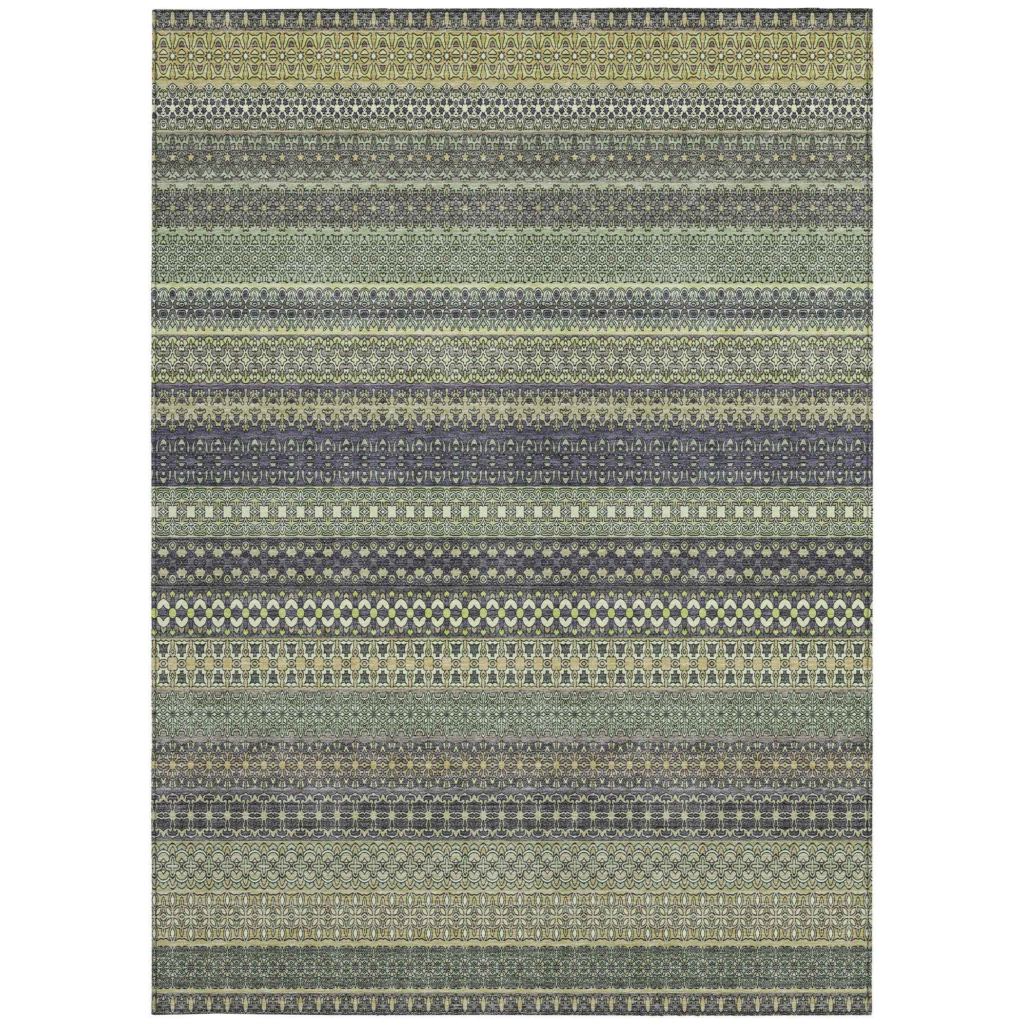 5' X 8' Sage Striped Washable Non Skid Indoor Outdoor Area Rug