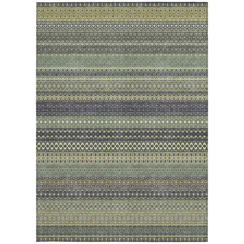 5' X 8' Sage Striped Washable Non Skid Indoor Outdoor Area Rug