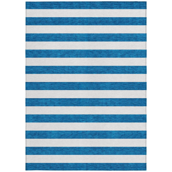 10' X 14' Navy Blue Striped Washable Non Skid Indoor Outdoor Area Rug