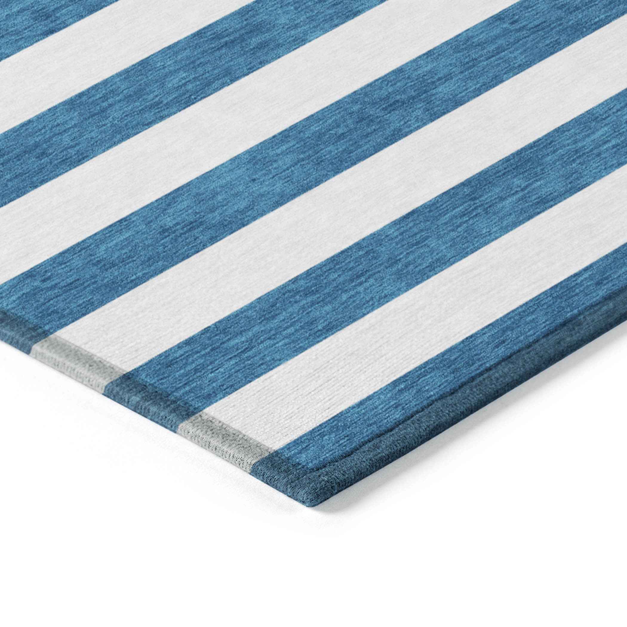 10' X 14' Navy Blue Striped Washable Non Skid Indoor Outdoor Area Rug