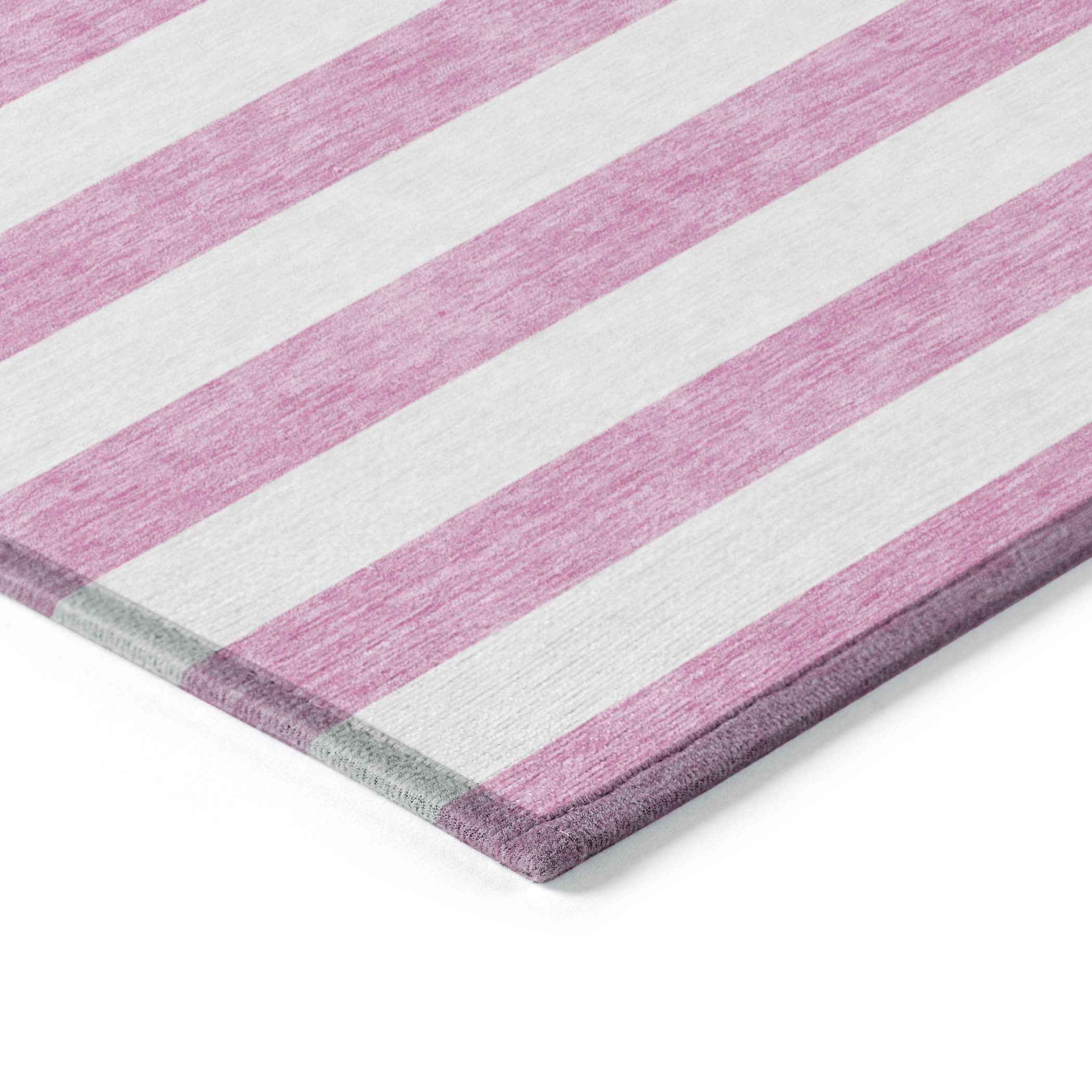 9' X 12' Pink and White Striped Washable Non Skid Indoor Outdoor Area Rug