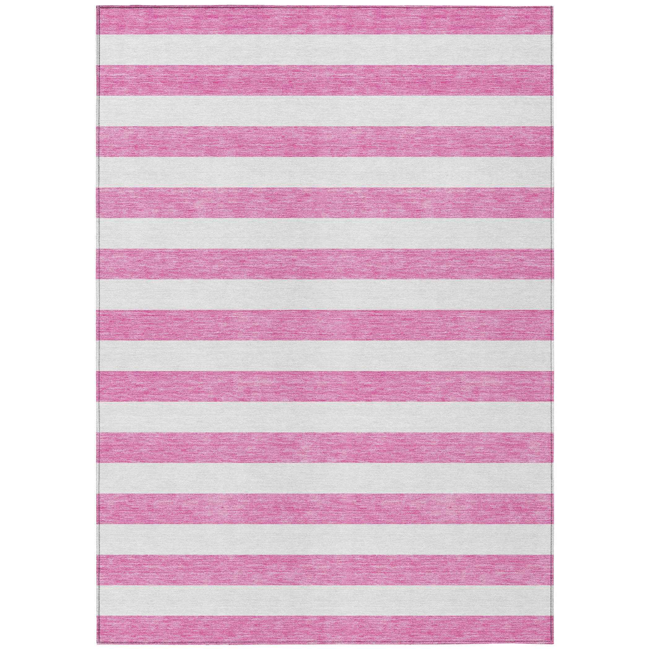 9' X 12' Pink and White Striped Washable Non Skid Indoor Outdoor Area Rug
