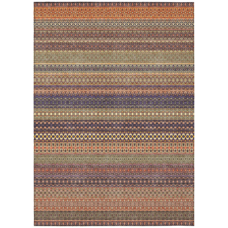 8' X 10' Orange Striped Washable Non Skid Indoor Outdoor Area Rug