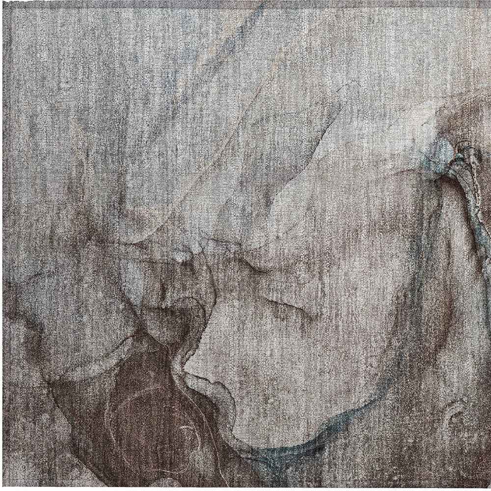 2' X 3' Taupe Abstract Washable Non Skid Indoor Outdoor Area Rug