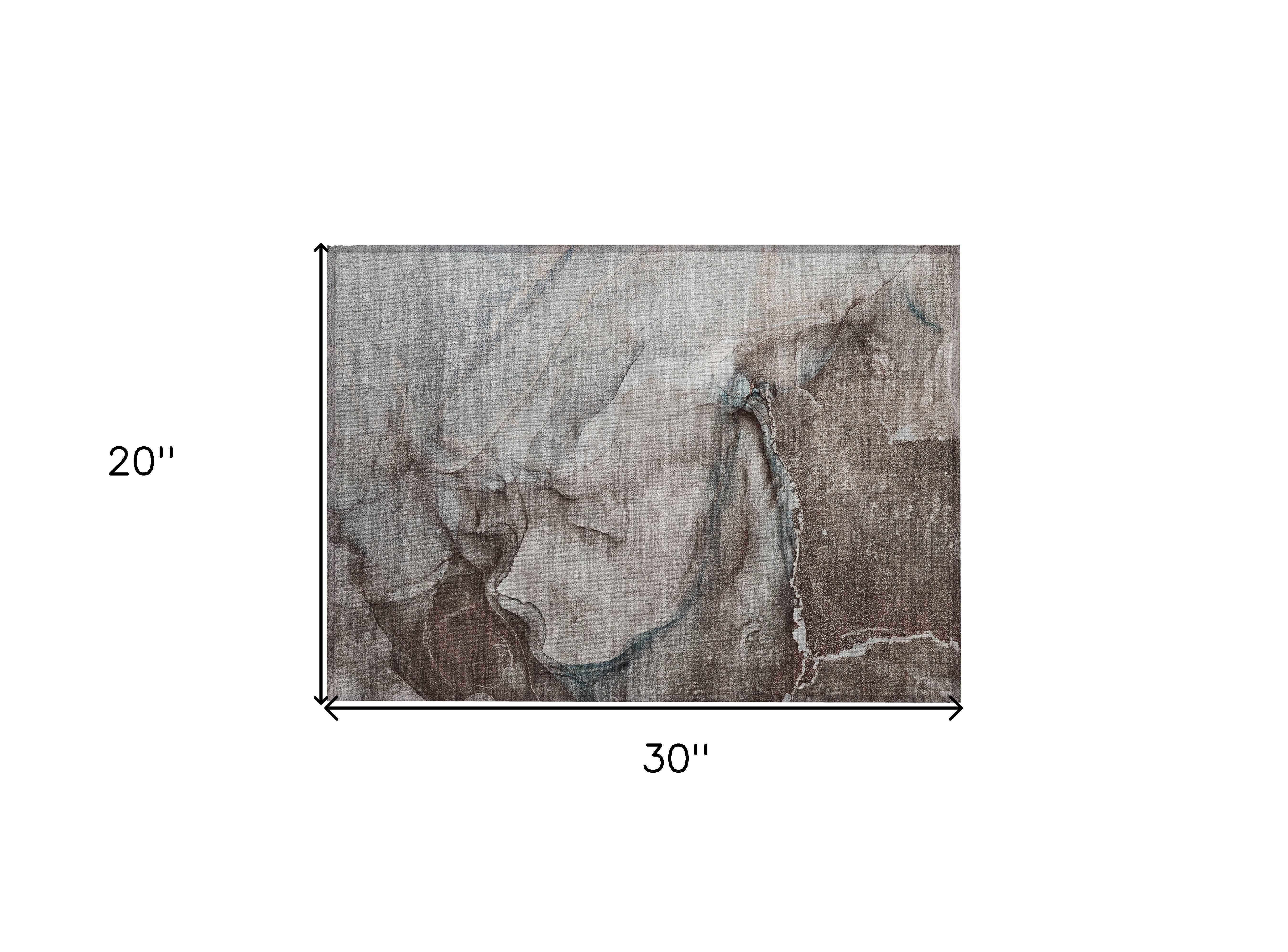 2' X 3' Taupe Abstract Washable Non Skid Indoor Outdoor Area Rug