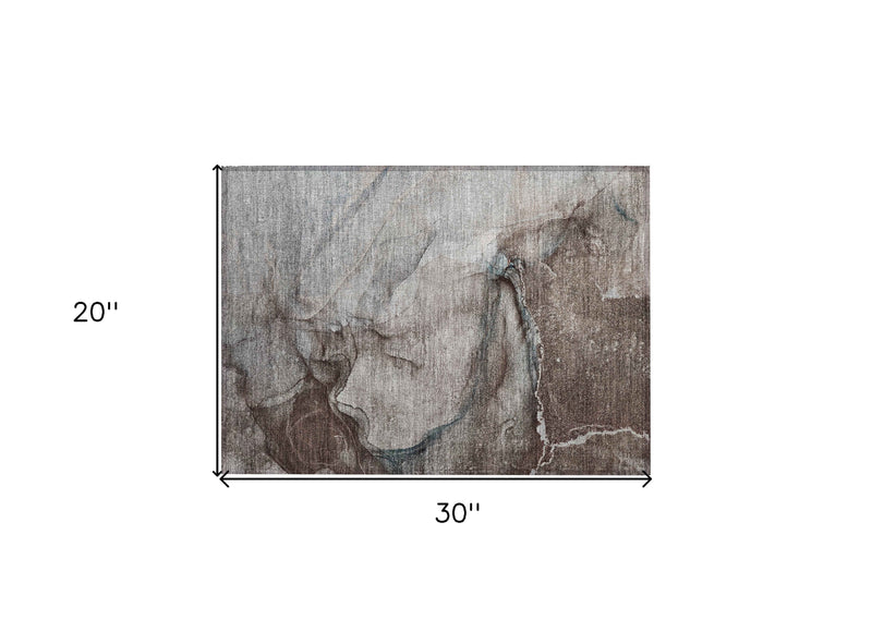 2' X 3' Taupe Abstract Washable Non Skid Indoor Outdoor Area Rug