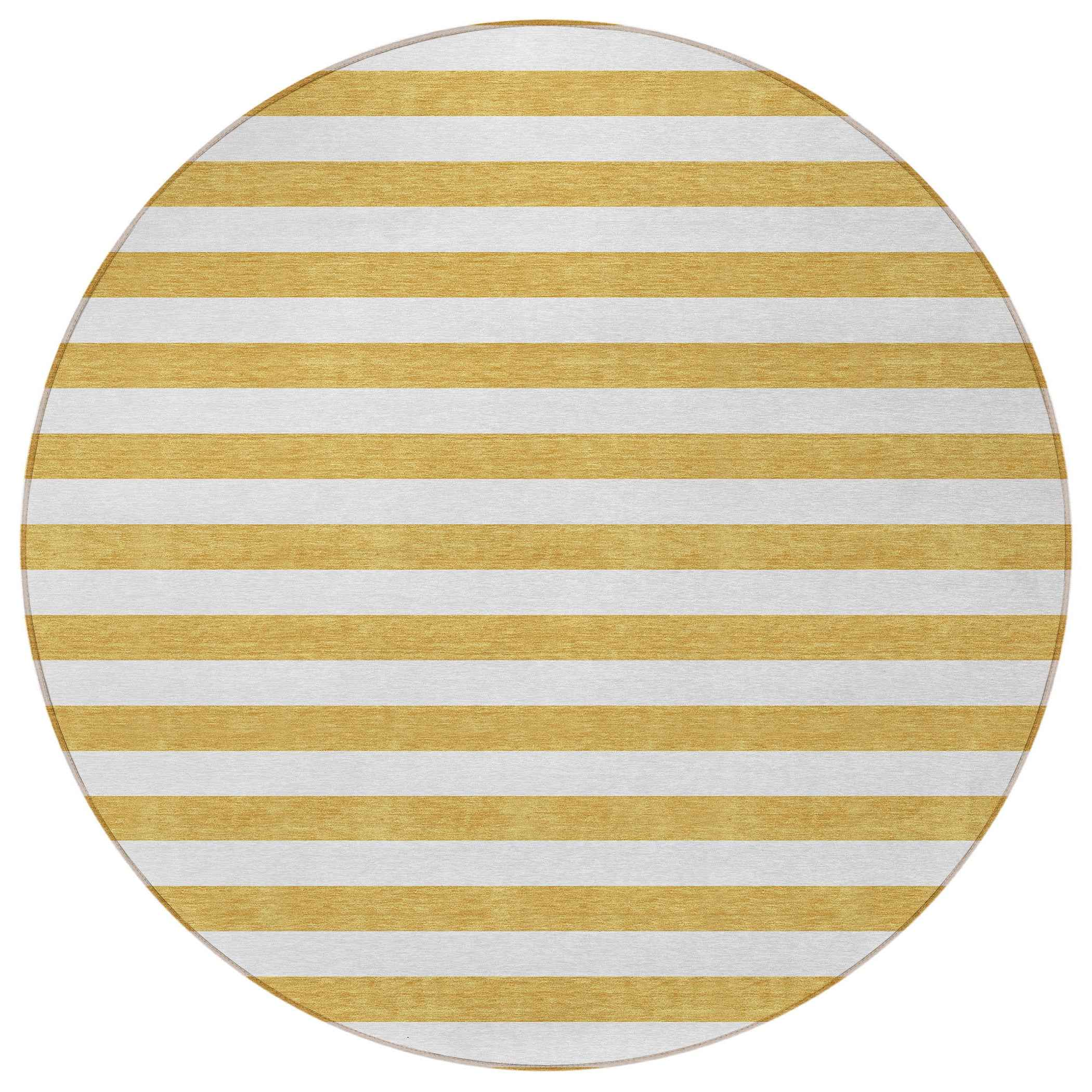 8' Round Gold Round Striped Washable Non Skid Indoor Outdoor Area Rug