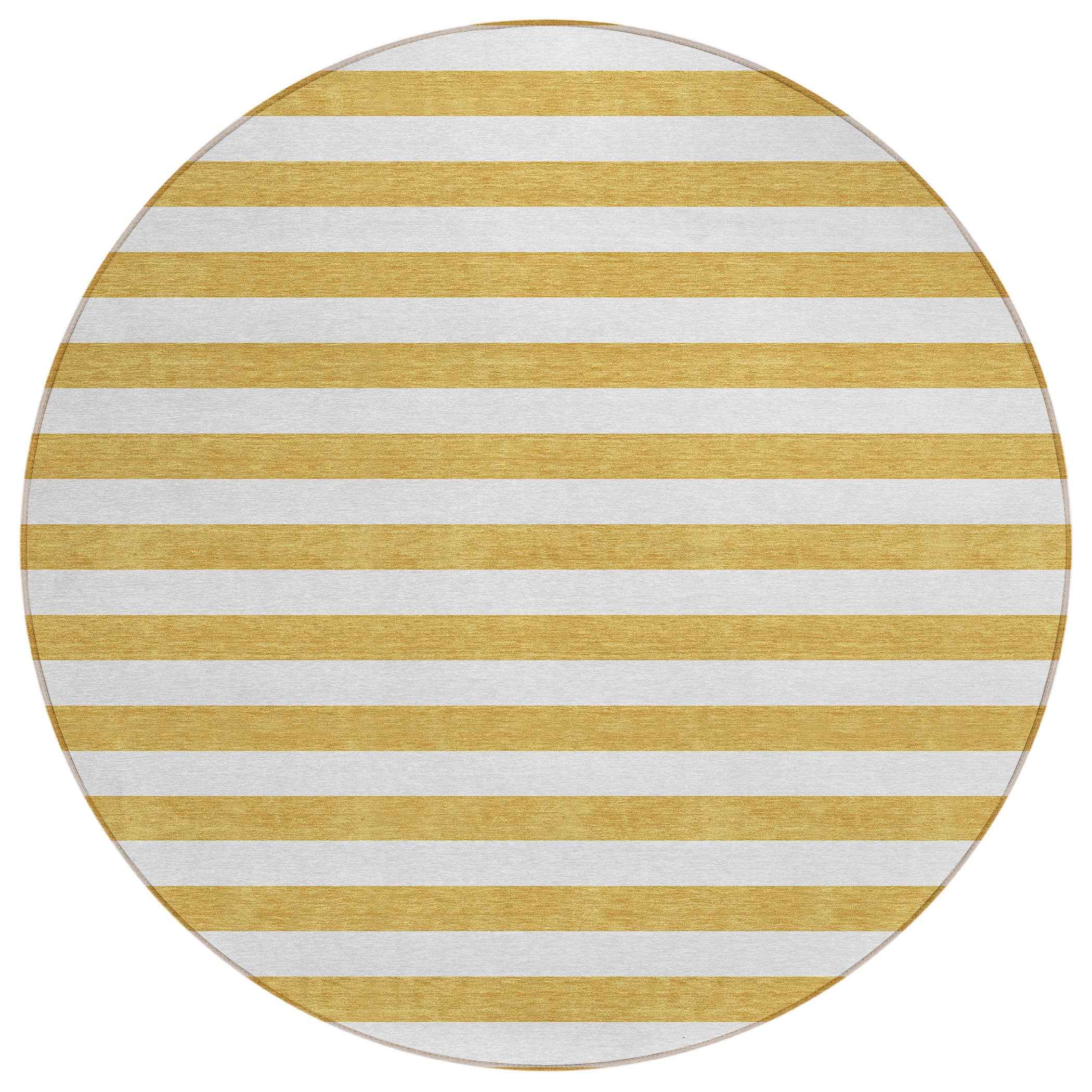 8' Round Gold Round Striped Washable Non Skid Indoor Outdoor Area Rug