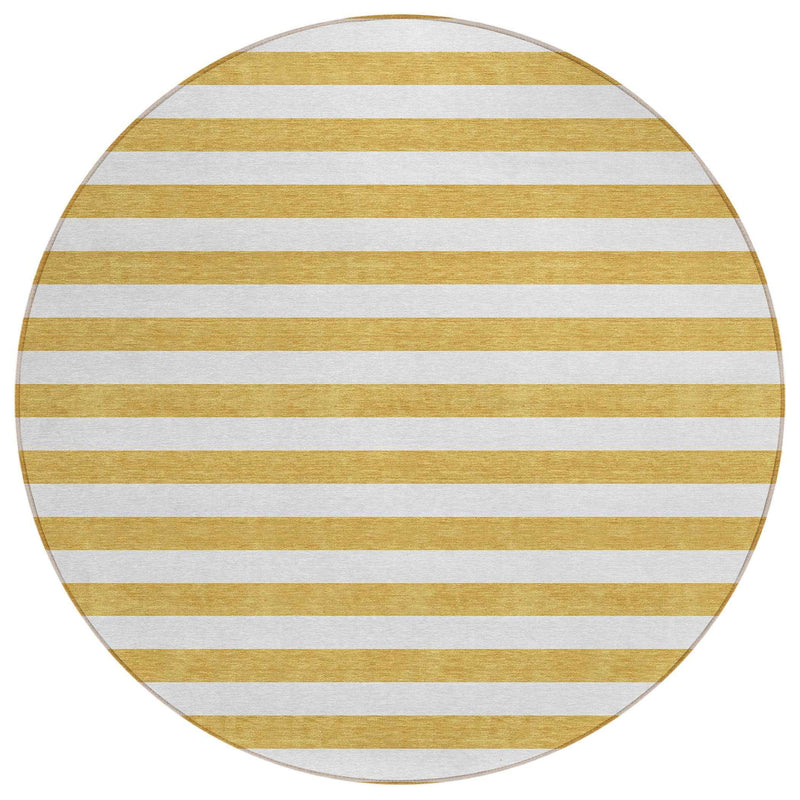 8' Round Gold Round Striped Washable Non Skid Indoor Outdoor Area Rug