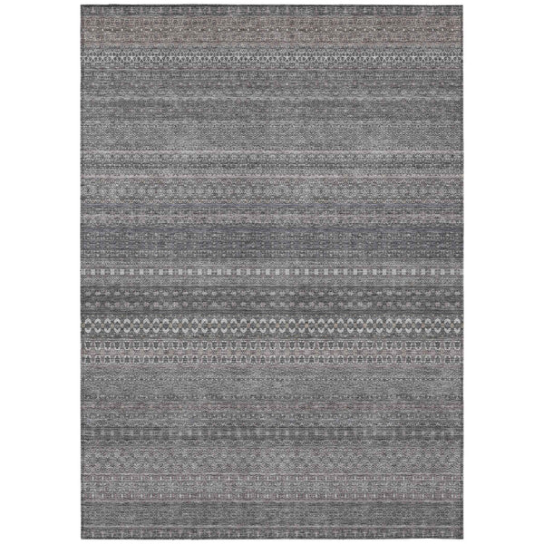 9' X 12' Gray Striped Washable Non Skid Indoor Outdoor Area Rug