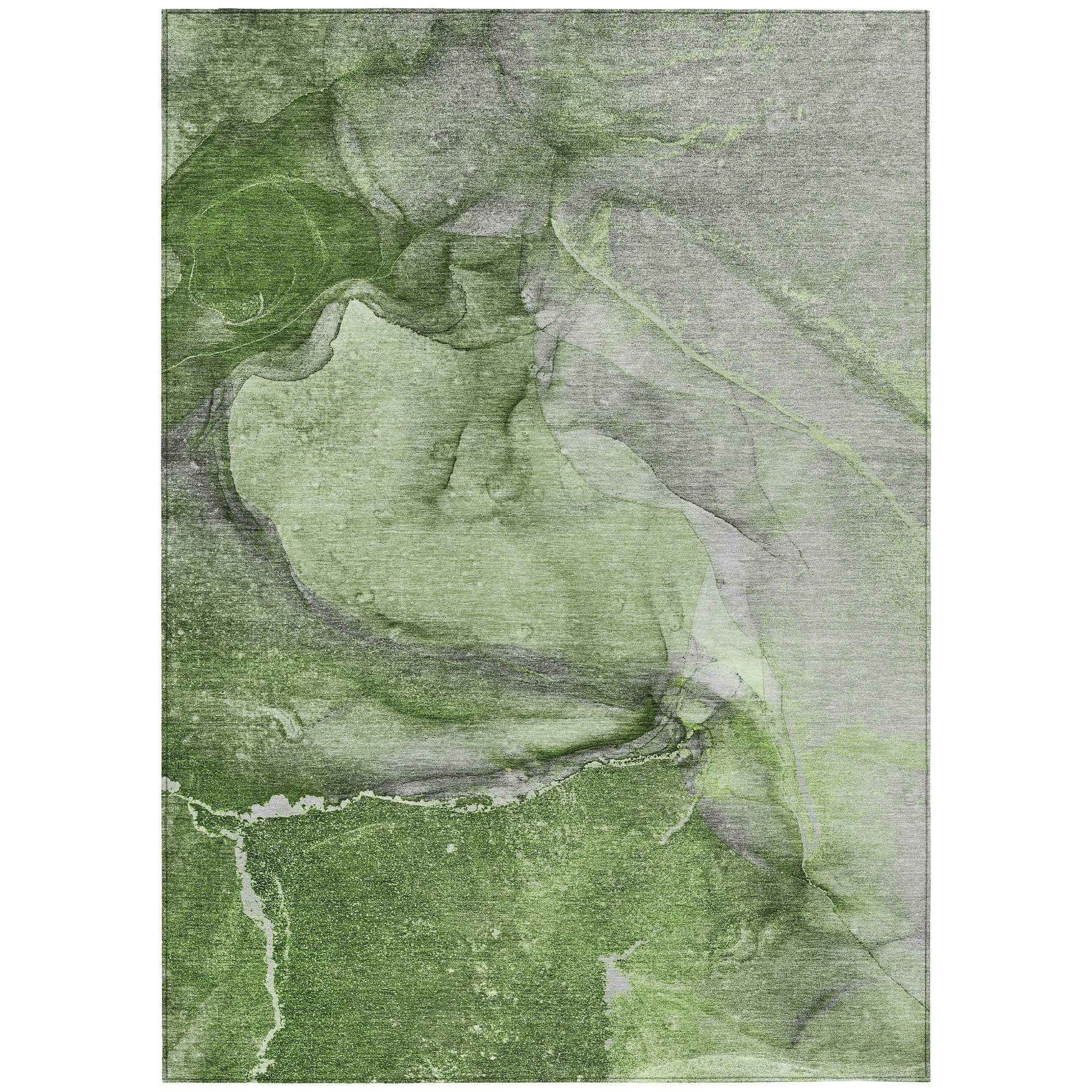 3' X 5' Olive Green Abstract Washable Non Skid Indoor Outdoor Area Rug