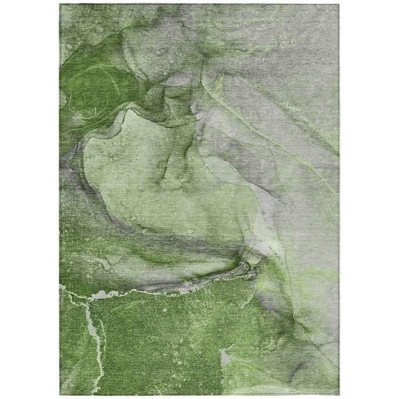 3' X 5' Olive Green Abstract Washable Non Skid Indoor Outdoor Area Rug