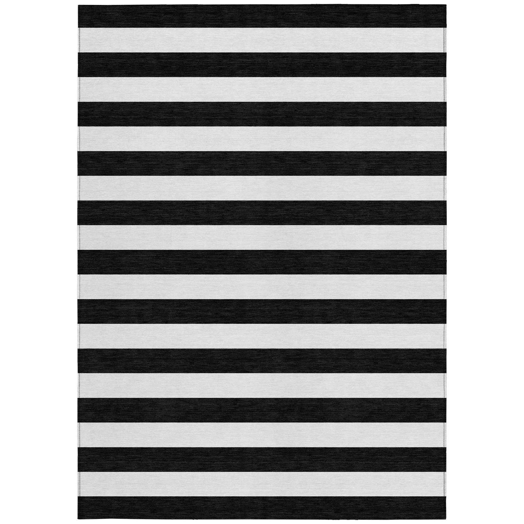 9' X 12' Black and White Striped Washable Non Skid Indoor Outdoor Area Rug