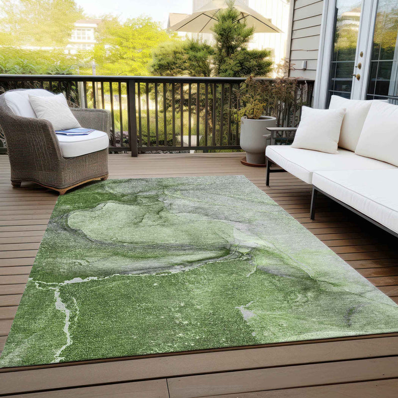 10' X 14' Olive Green Abstract Washable Non Skid Indoor Outdoor Area Rug