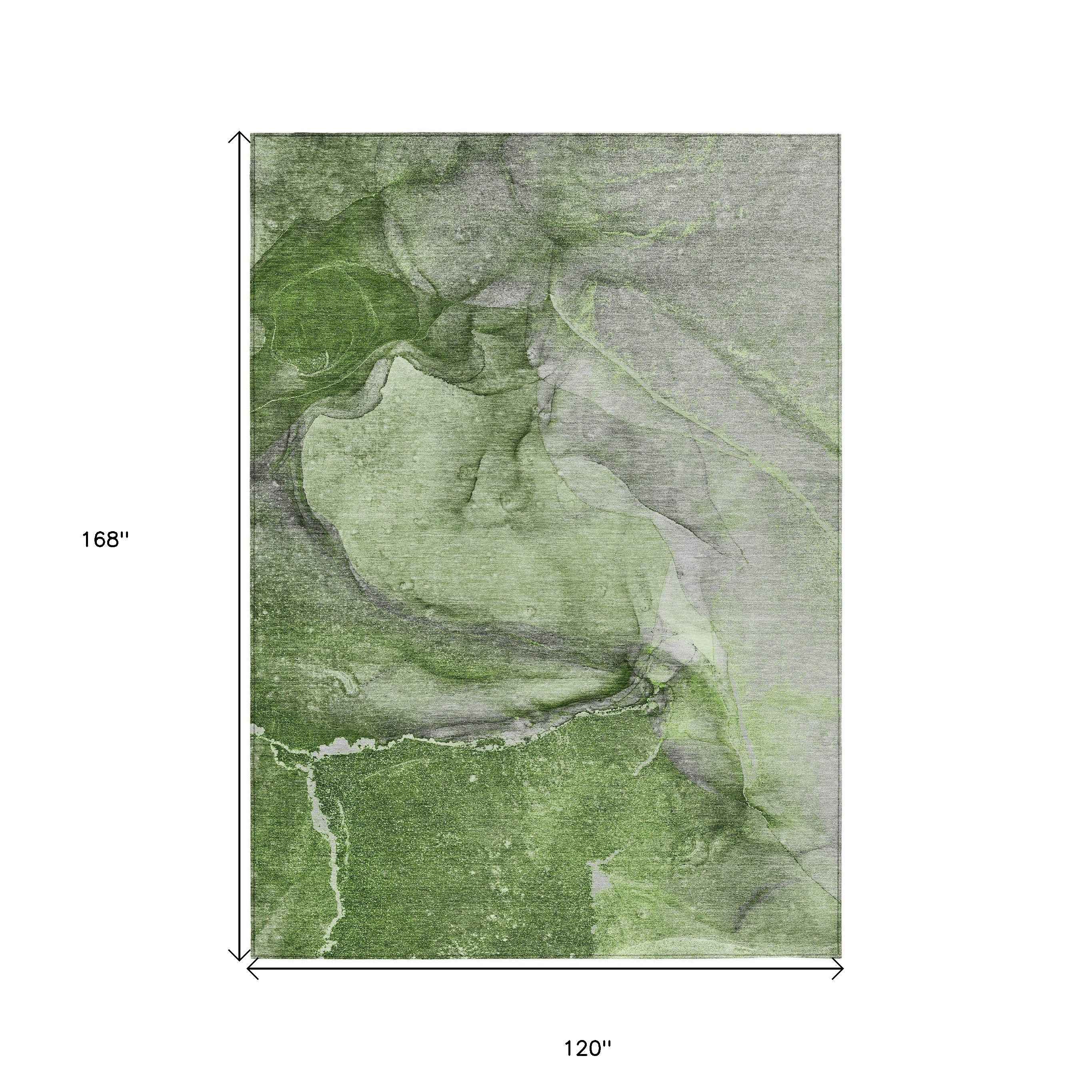 10' X 14' Olive Green Abstract Washable Non Skid Indoor Outdoor Area Rug