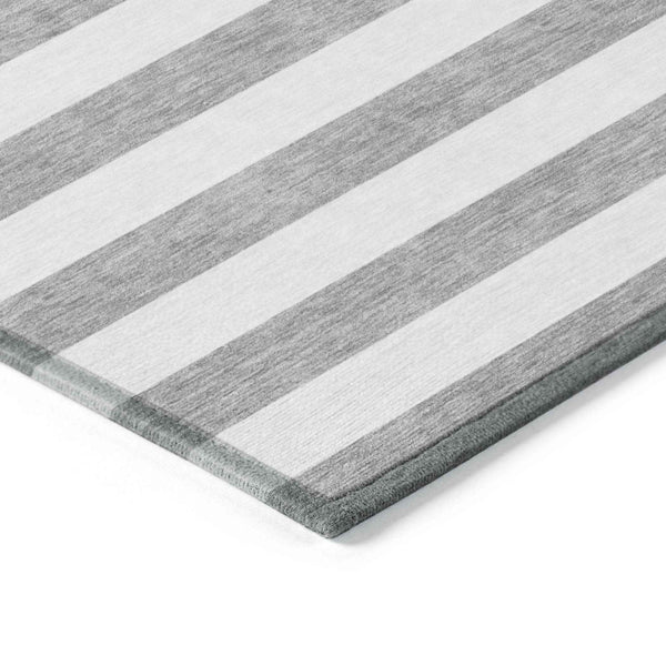8' Round Gray and White Round Striped Washable Non Skid Indoor Outdoor Area Rug