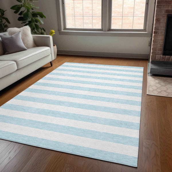 3' X 5' Sky Blue Striped Washable Non Skid Indoor Outdoor Area Rug