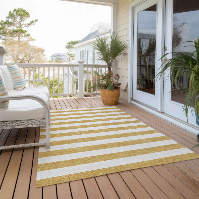 3' X 5' Gold Striped Washable Non Skid Indoor Outdoor Area Rug