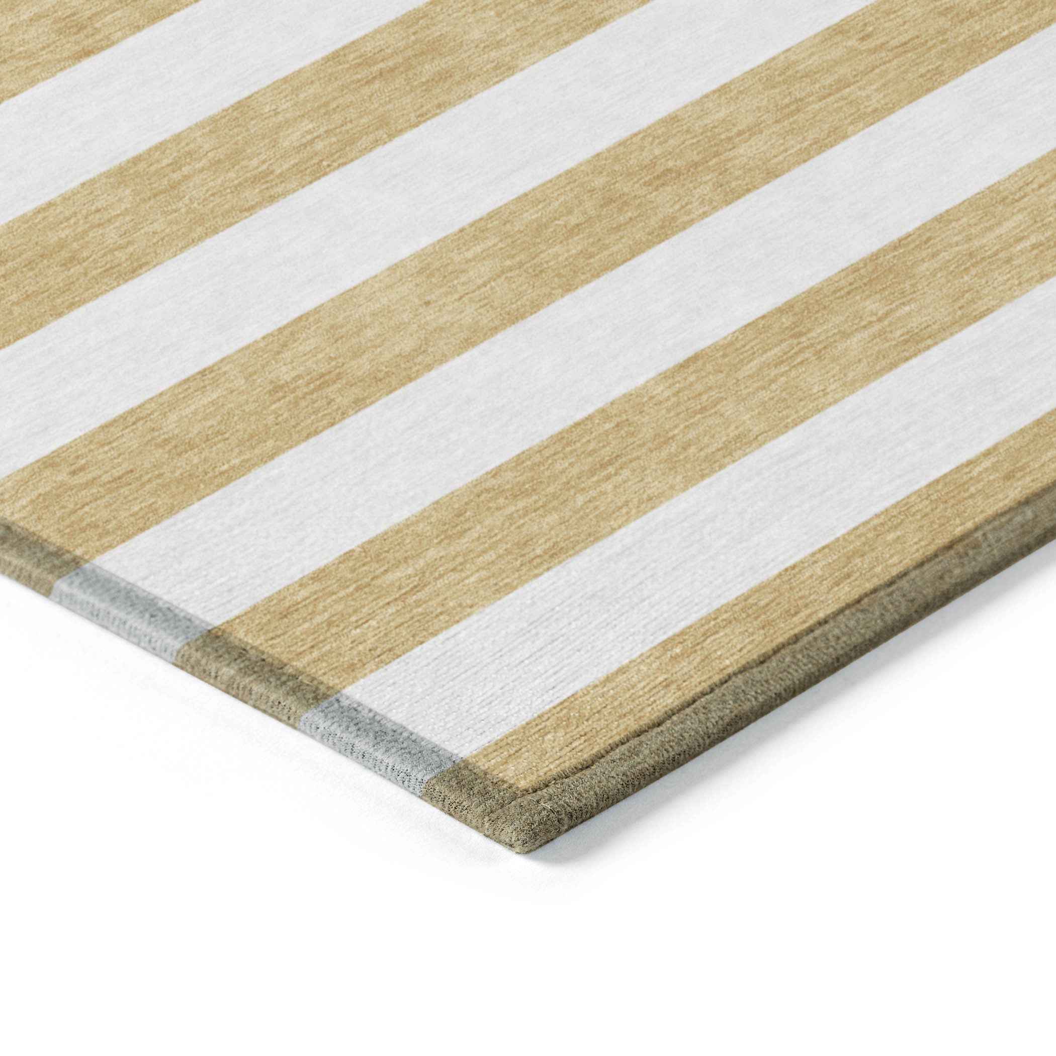 3' X 5' Gold Striped Washable Non Skid Indoor Outdoor Area Rug