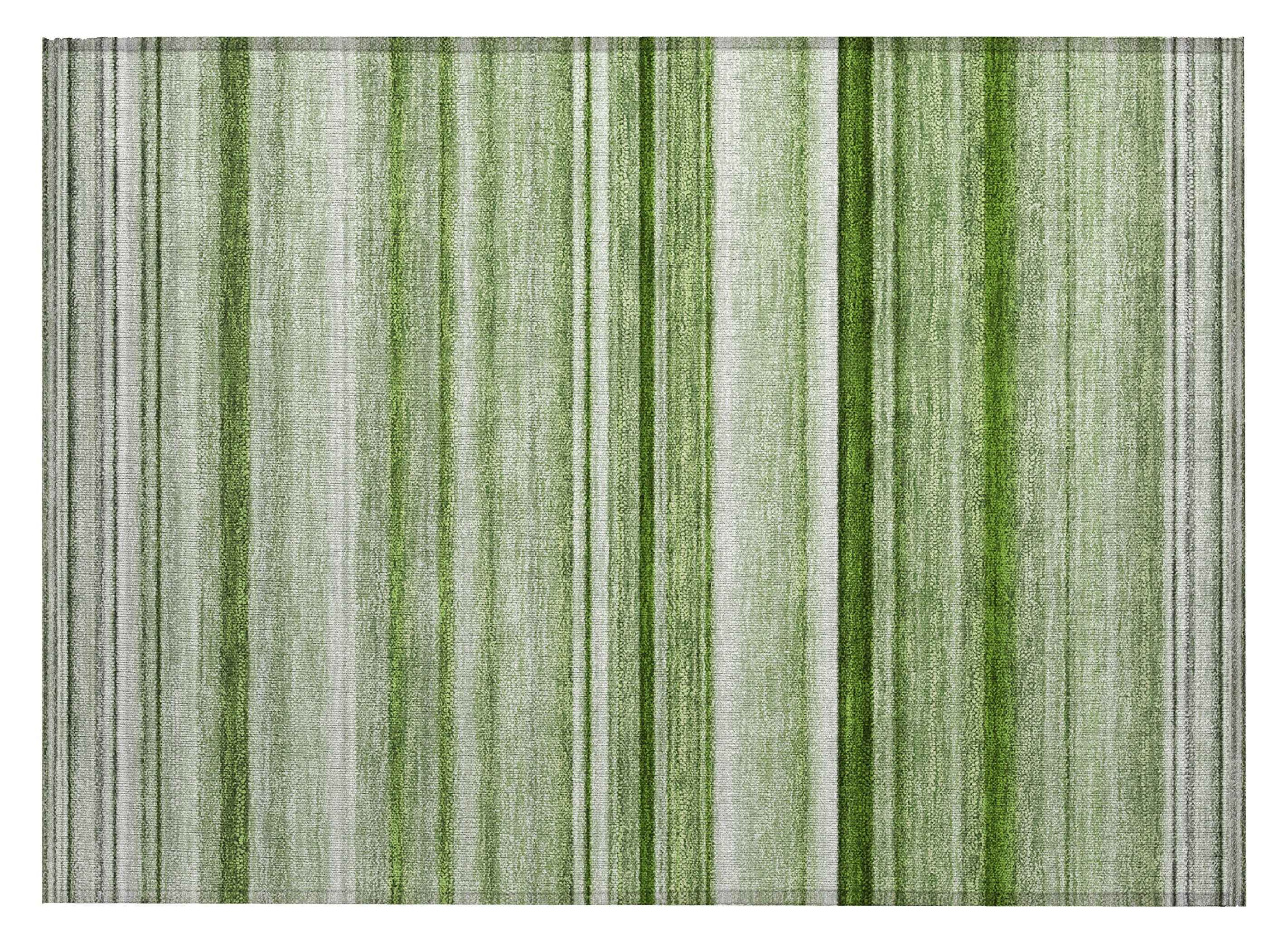 2' X 3' Artichoke Green Striped Washable Indoor Outdoor Area Rug