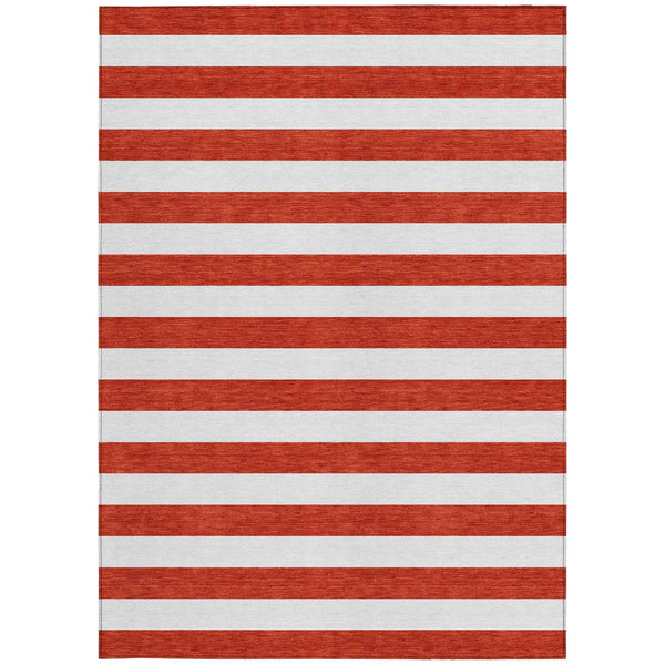 9' X 12' Red and White Striped Washable Non Skid Indoor Outdoor Area Rug