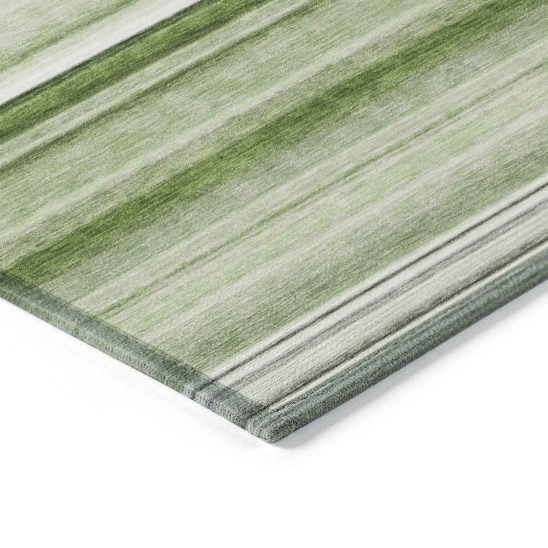 2' X 3' Artichoke Green Striped Washable Indoor Outdoor Area Rug