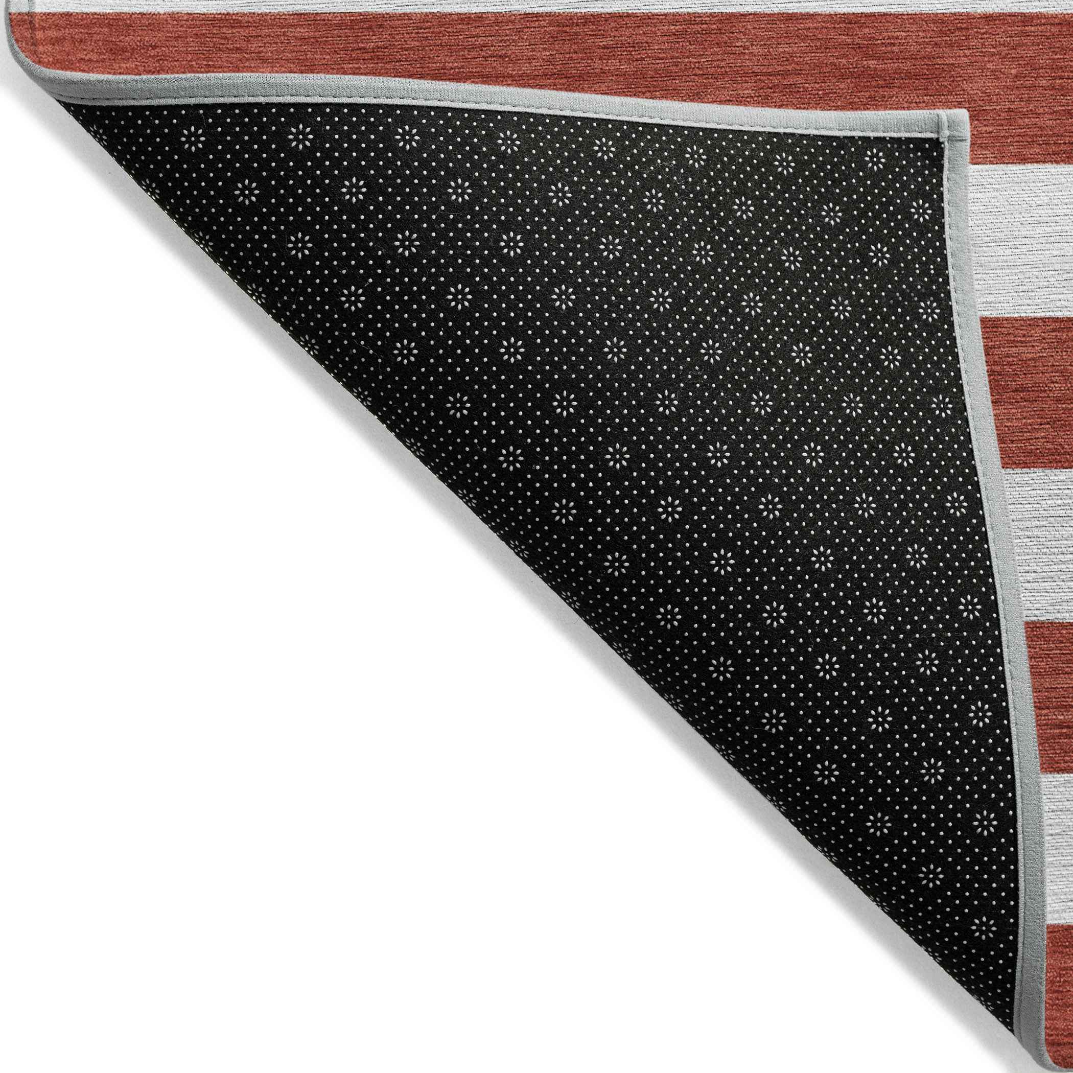 9' X 12' Red and White Striped Washable Non Skid Indoor Outdoor Area Rug