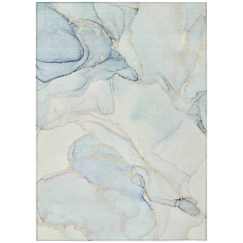 10' X 14' Beige and Blue Abstract Washable Non Skid Indoor Outdoor Area Rug