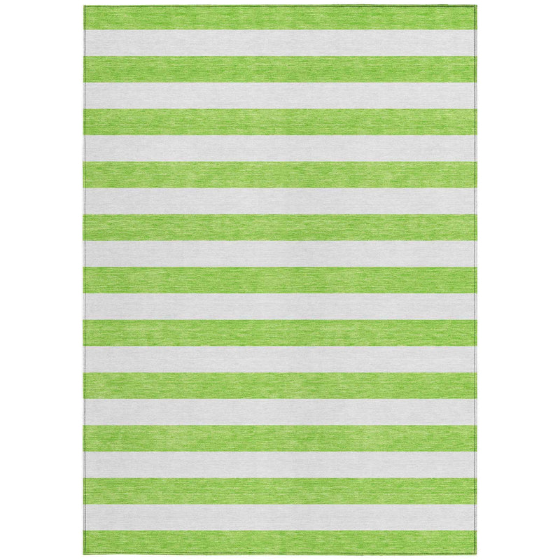 8' X 10' Green and White Striped Washable Non Skid Indoor Outdoor Area Rug