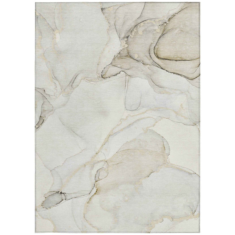 3' X 5' Beige and Ivory Abstract Washable Non Skid Indoor Outdoor Area Rug