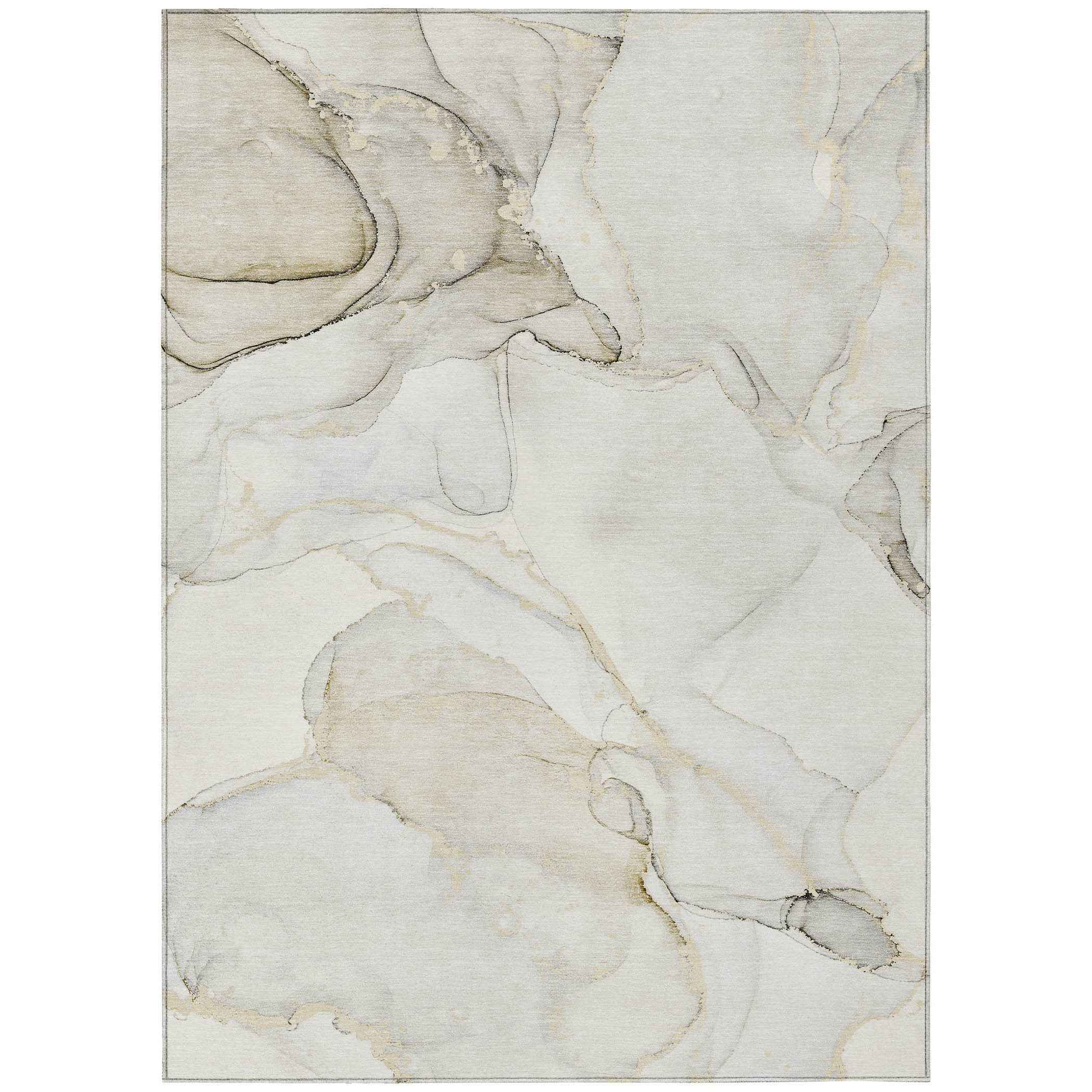 3' X 5' Beige and Ivory Abstract Washable Non Skid Indoor Outdoor Area Rug
